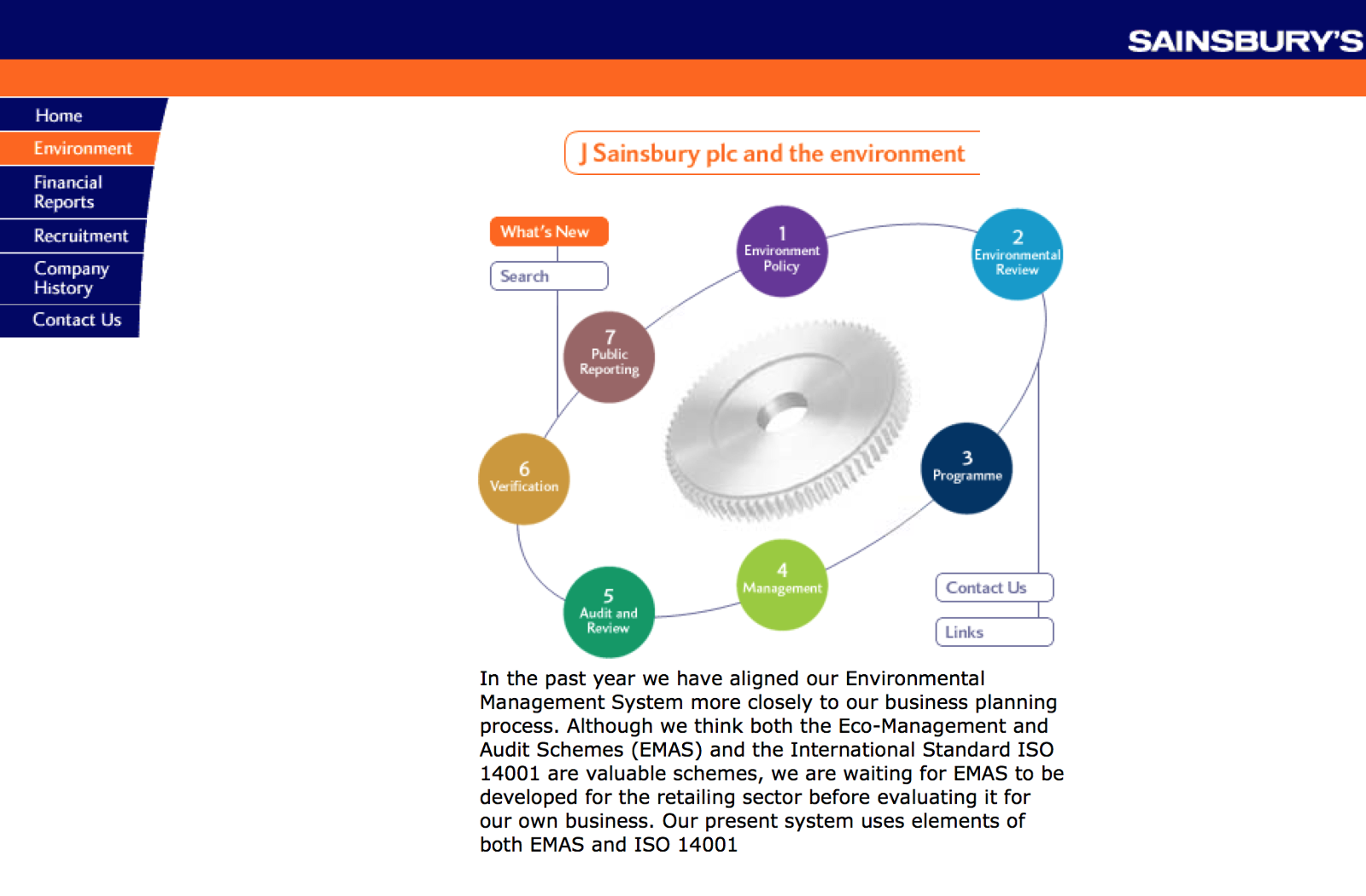 Environmental report homepage for J Sainsbury plc in 1998