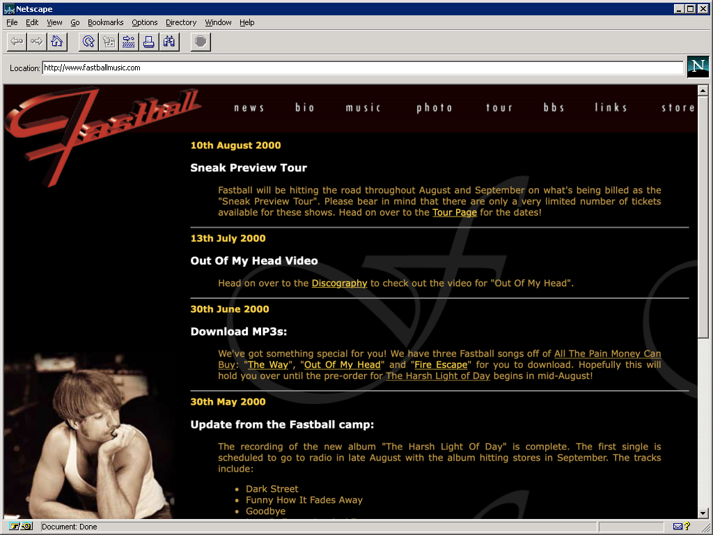 Fastball homepage in September 2000