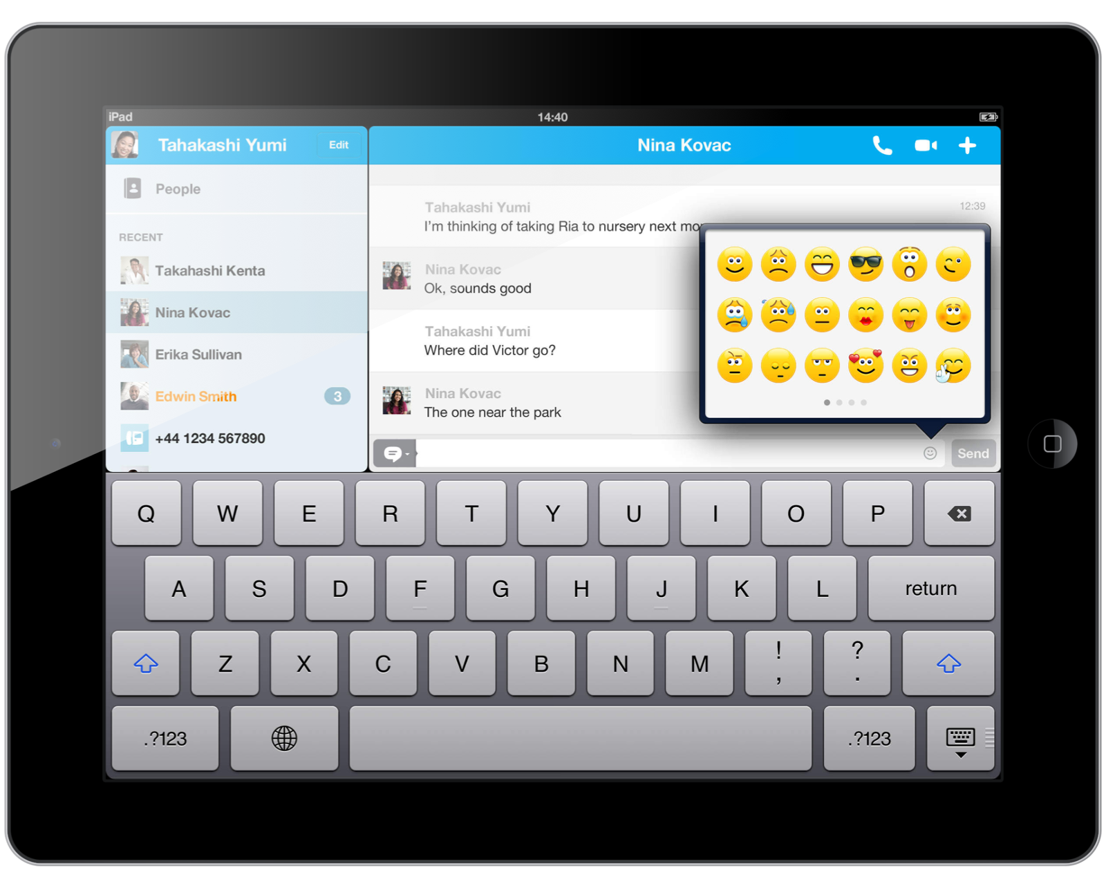 Emoticon picker in Skype for iPad