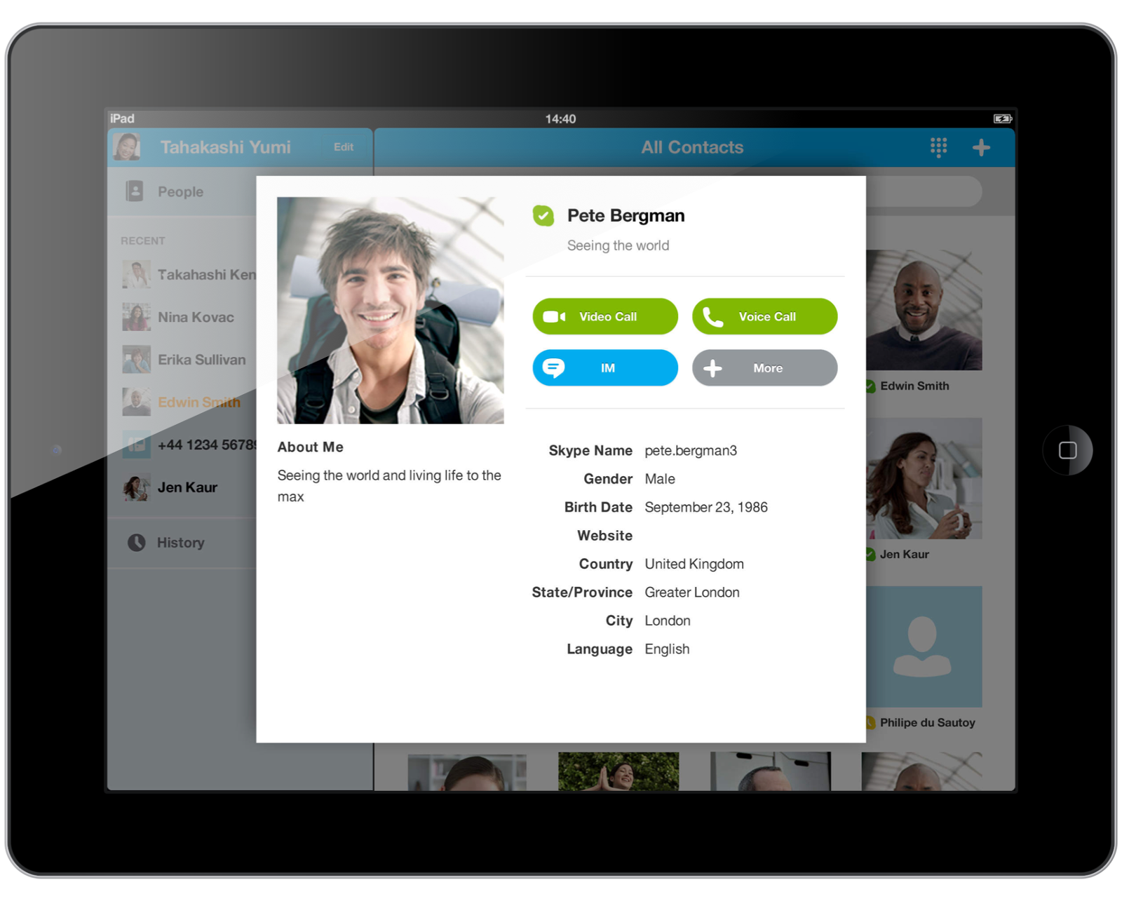 Profile view in Skype for iPad