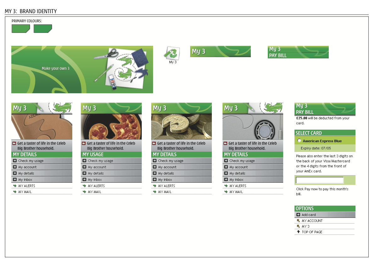 Brand identity contact sheet showing core UI elements.