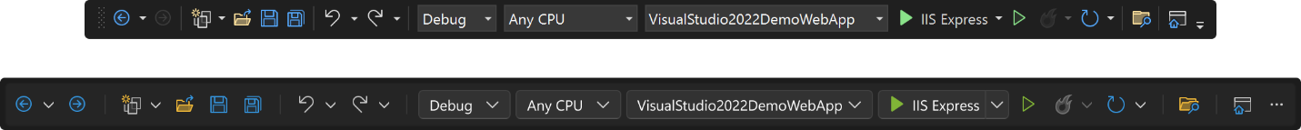 Comparison of the old and new toolbars in Visual Studio
