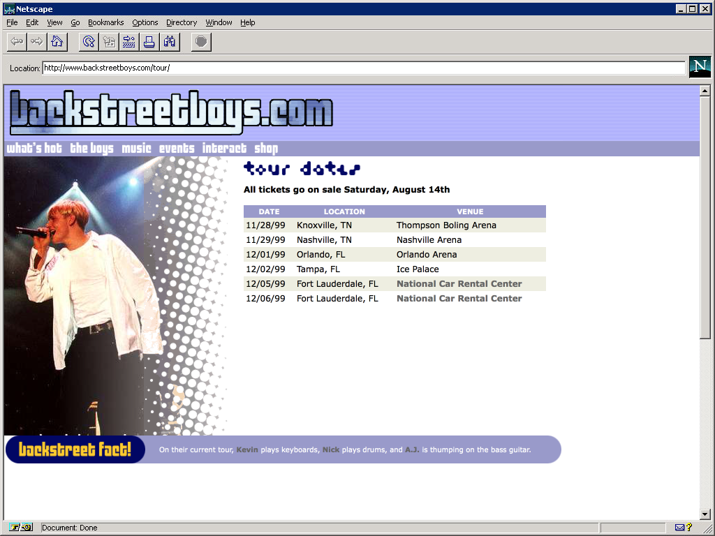 List of Backstreet Boys' tour dates in November and December of 1999