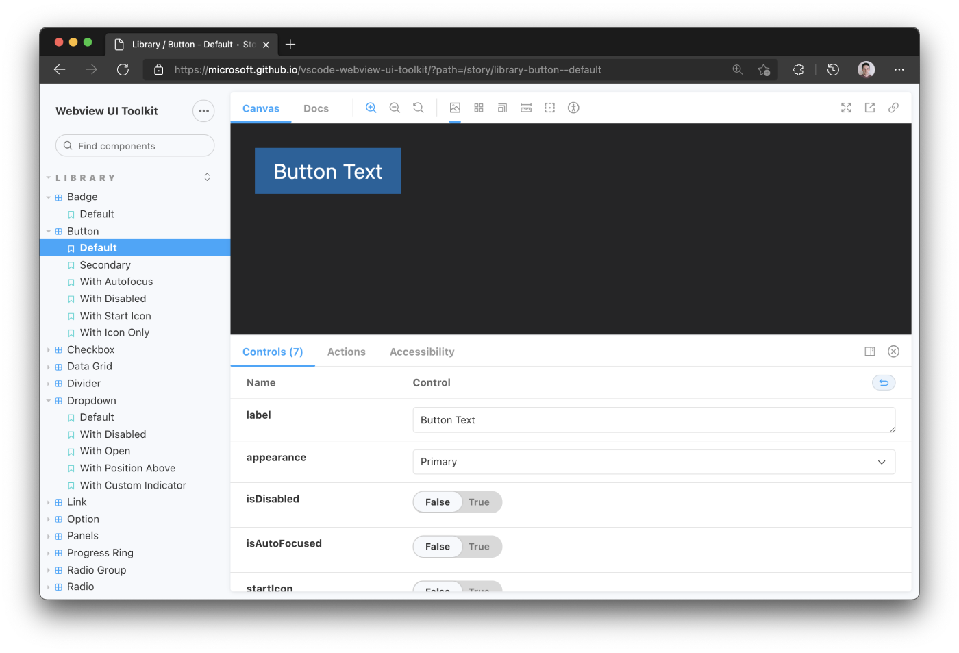 Storybook interface for the Visual Studio Code Webview UI Toolkit